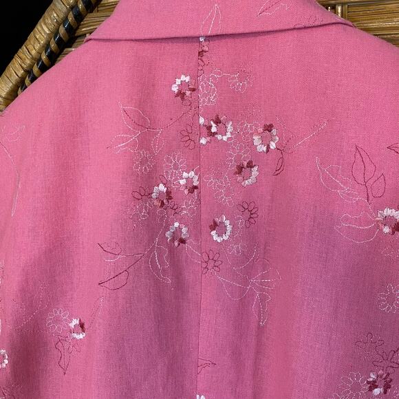 Judith Hart Woman Pink Floral Embroidered Linen Blend Blazer Jacket 16W - Picture 7 of 7
